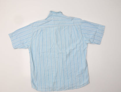 Armando Mens Blue Striped Cotton  Button-Up Size L Collared