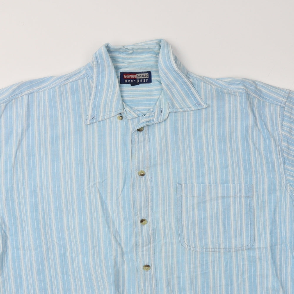 Armando Mens Blue Striped Cotton  Button-Up Size L Collared