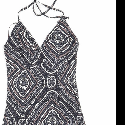 H&M  Womens Grey Geometric  A-Line  Size 6 Halter  - Side Zip Black Grey Taupe White Back Elastication