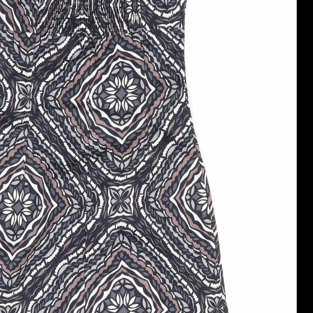 H&M  Womens Grey Geometric  A-Line  Size 6 Halter  - Side Zip Black Grey Taupe White Back Elastication