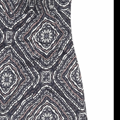 H&M  Womens Grey Geometric  A-Line  Size 6 Halter  - Side Zip Black Grey Taupe White Back Elastication