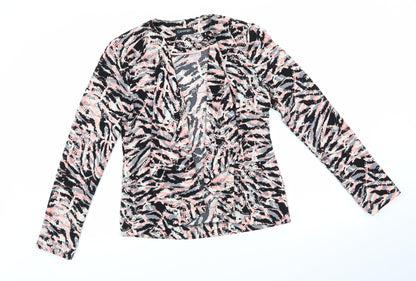 George Womens Black Animal Print  Jacket  Size 8   - Waterfall Jacket Pink Black Ivory