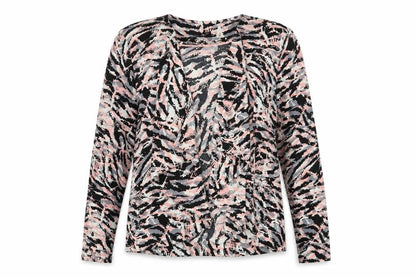 Front view of George women’s black animal print jacket, size UK 8, - waterfall jacket pink black ivory