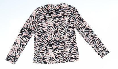 George Womens Black Animal Print  Jacket  Size 8   - Waterfall Jacket Pink Black Ivory