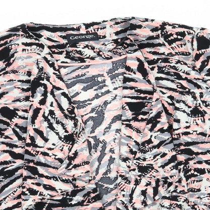 George Womens Black Animal Print  Jacket  Size 8   - Waterfall Jacket Pink Black Ivory