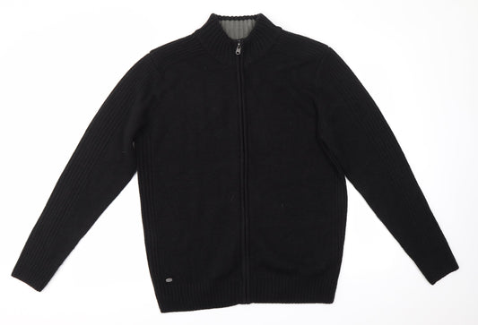 Kensington Mens Black High Neck  Acrylic Full Zip Jumper Size L