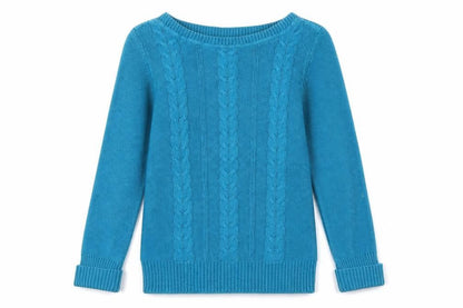 Front view of BHS women’s blue round neck acrylic jumper, size S