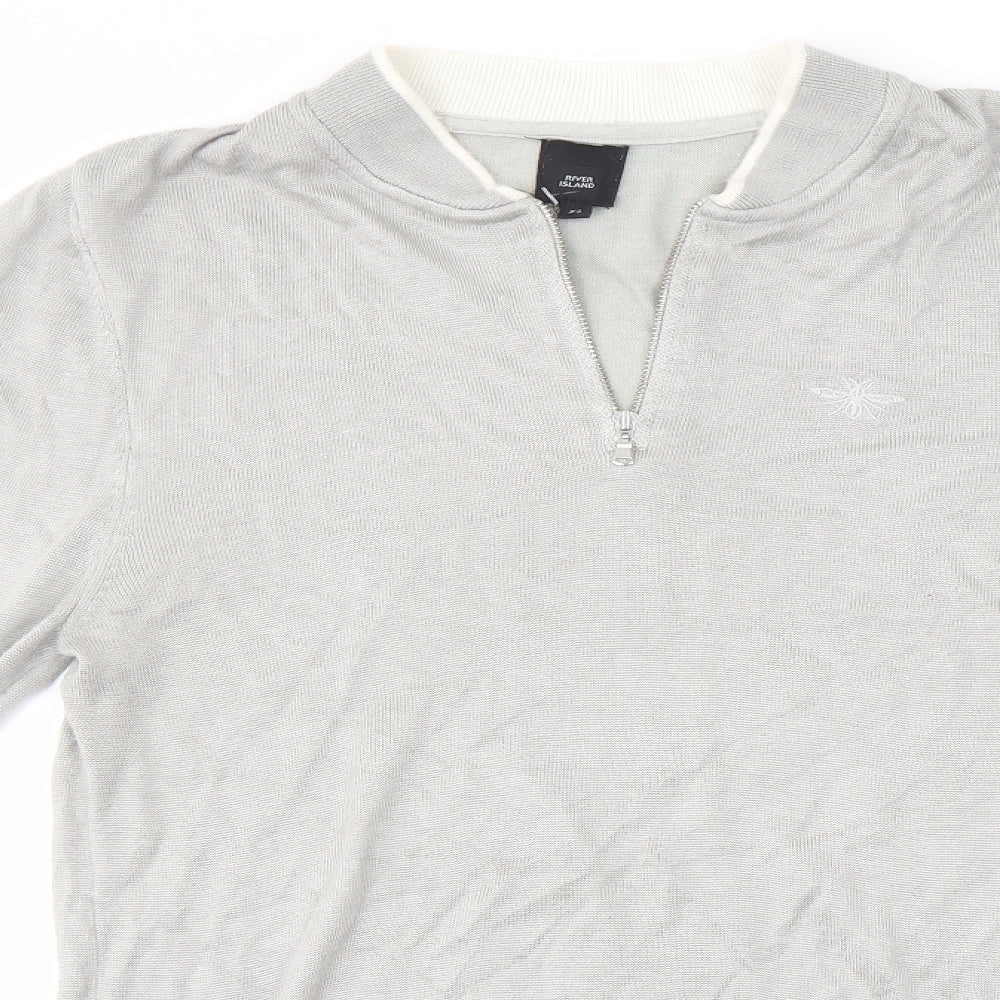 River Island Mens Grey High Neck  Viscose Pullover Jumper Size XS
