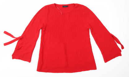 F&F Womens Red Round Neck  Acrylic Pullover Jumper Size 12