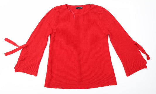 F&F Womens Red Round Neck  Acrylic Pullover Jumper Size 12