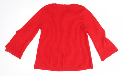 F&F Womens Red Round Neck  Acrylic Pullover Jumper Size 12