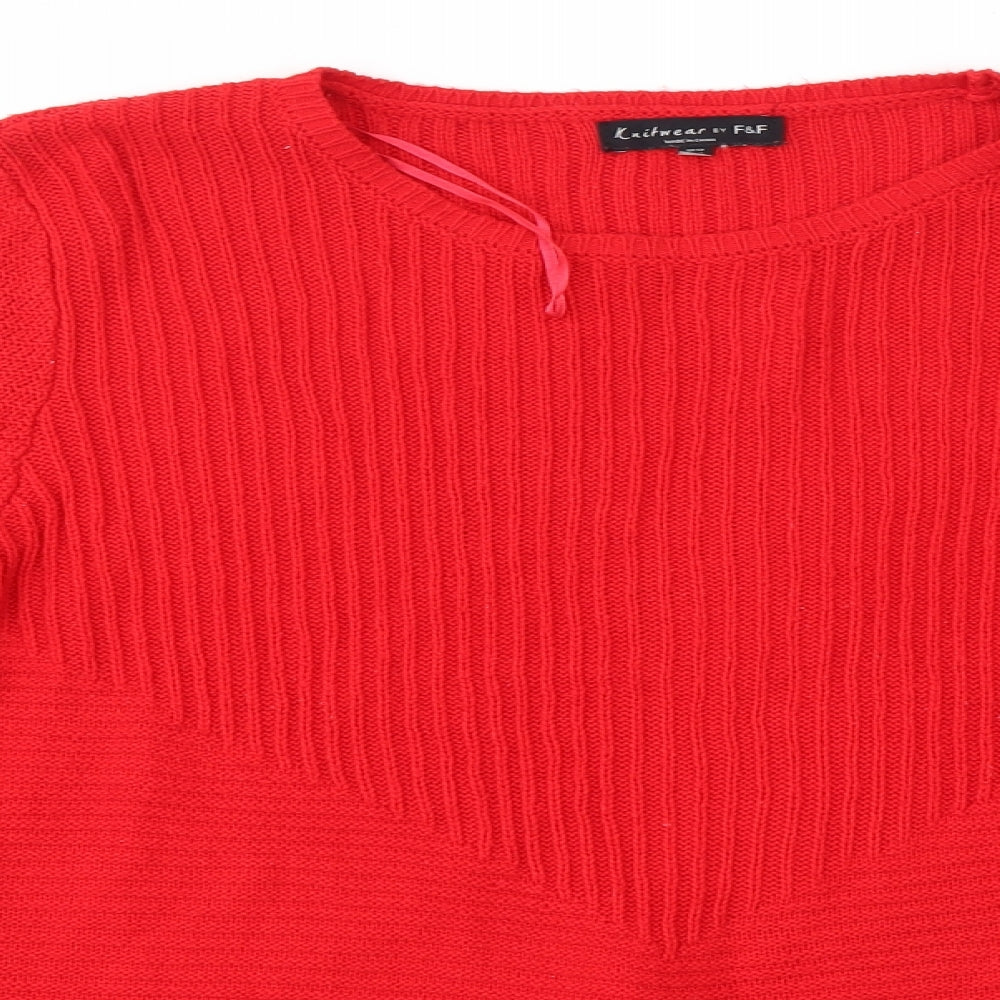 F&F Womens Red Round Neck  Acrylic Pullover Jumper Size 12