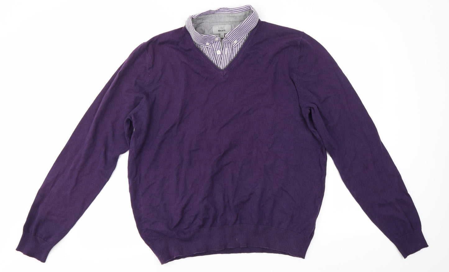 M&S Mens Purple Collared  Acrylic Pullover Jumper Size L