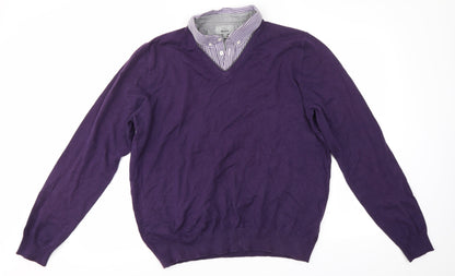 M&S Mens Purple Collared  Acrylic Pullover Jumper Size L
