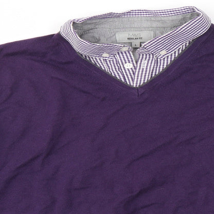 M&S Mens Purple Collared  Acrylic Pullover Jumper Size L