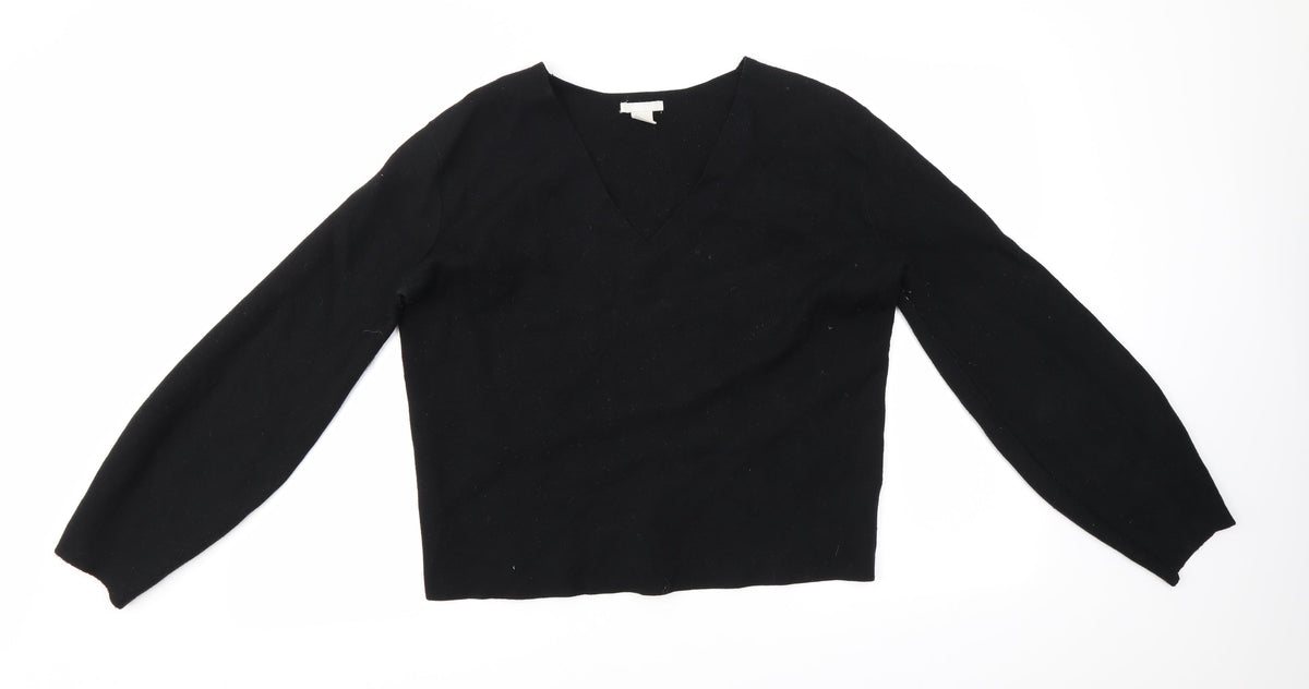 H&M Womens Black V-Neck  Viscose Pullover Jumper Size S