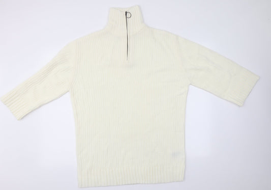 H&M Mens Ivory High Neck  Acrylic Pullover Jumper Size S