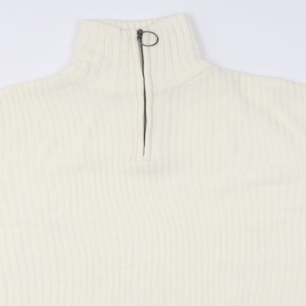 H&M Mens Ivory High Neck  Acrylic Pullover Jumper Size S