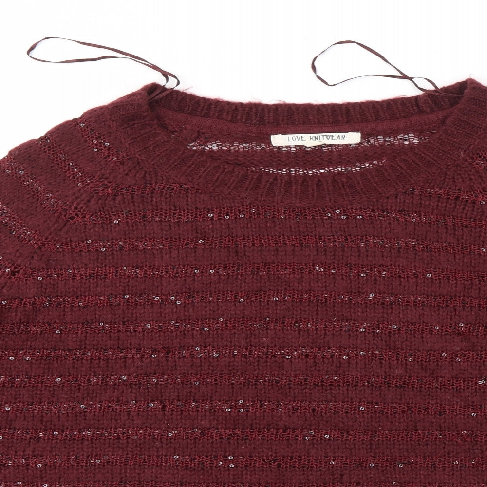 Love knitwear Womens Purple Round Neck  Acrylic Pullover Jumper Size 14