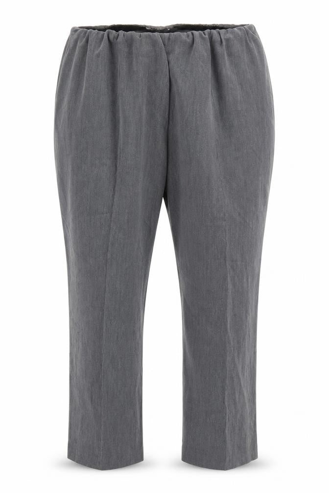 Front view of Bonmarché women’s grey polyester dress pants trousers, size UK 18, 28-inch leg regular