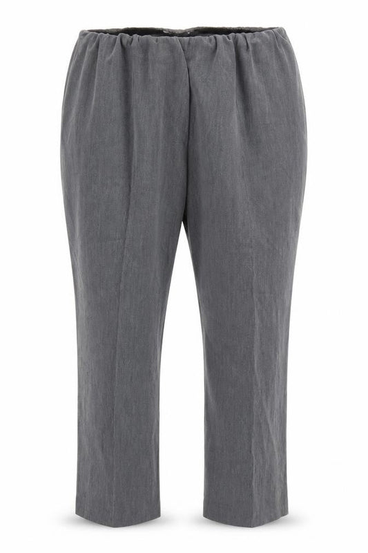 Front view of Bonmarché women’s grey polyester dress pants trousers, size UK 18, 28-inch leg regular