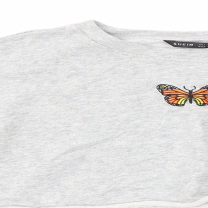 SheIn Womens Grey Round Neck  100% Cotton Pullover Jumper Size S