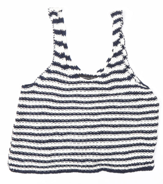 Primark Womens Multicoloured Striped Viscose Basic Blouse Size 8 Round Neck