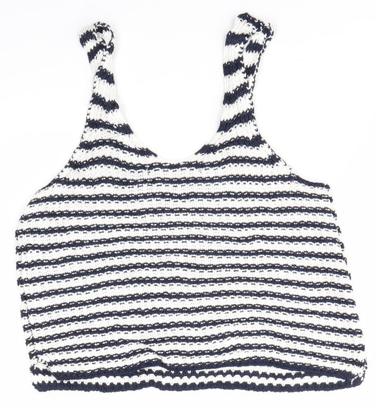 Primark Womens Multicoloured Striped Viscose Basic Blouse Size 8 Round Neck