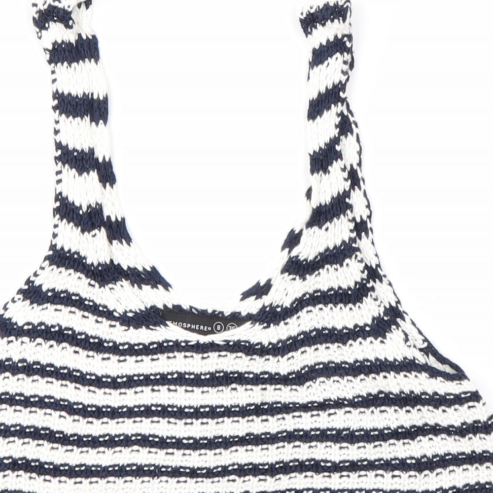 Primark Womens Multicoloured Striped Viscose Basic Blouse Size 8 Round Neck