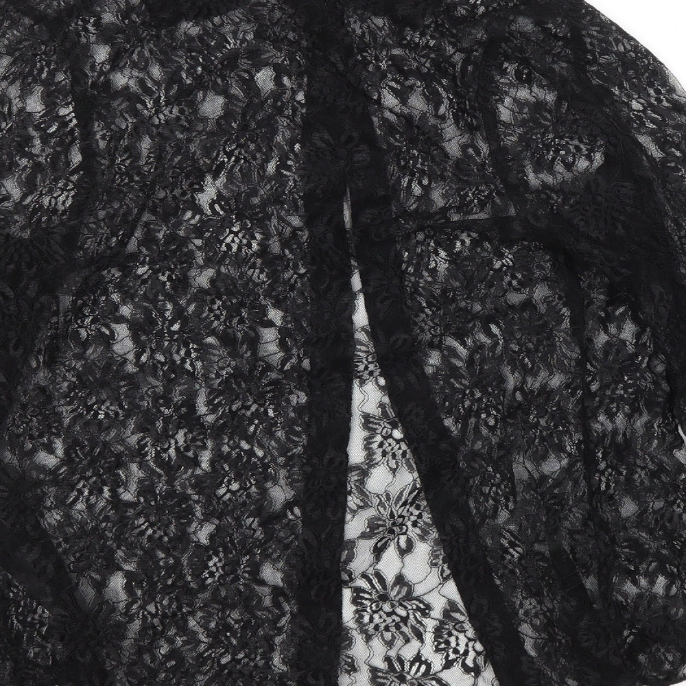 M&S Womens Black Floral Polyamide Basic Button-Up Size 12 Collared