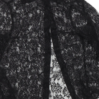 M&S Womens Black Floral Polyamide Basic Button-Up Size 12 Collared