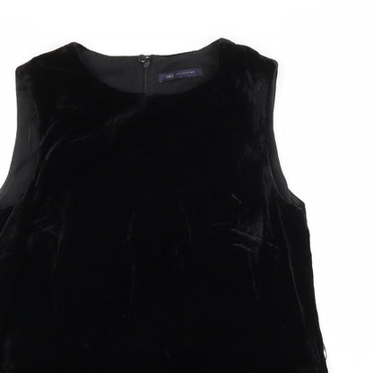 M&S Womens Black  Viscose Basic Blouse Size 12 Scoop Neck