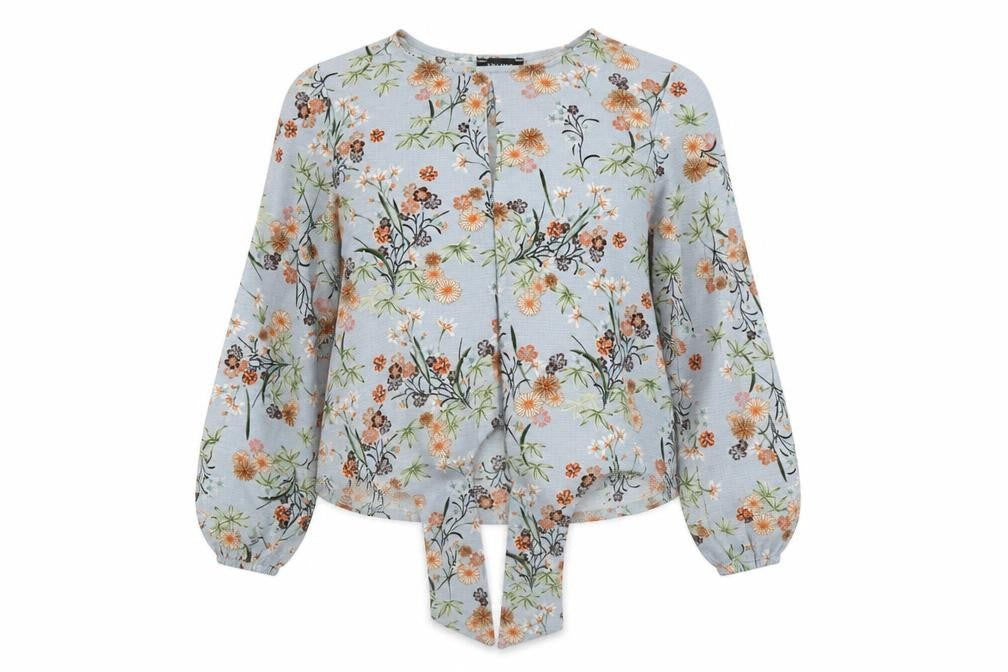 New Look Womens Grey Floral Polyester Basic Blouse Size 10 Scoop Neck