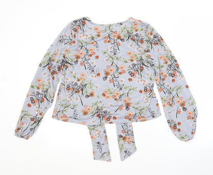 New Look Womens Grey Floral Polyester Basic Blouse Size 10 Scoop Neck