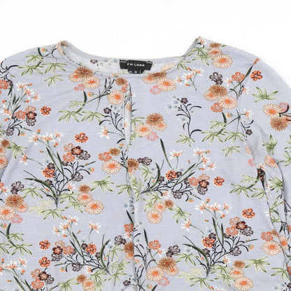 New Look Womens Grey Floral Polyester Basic Blouse Size 10 Scoop Neck