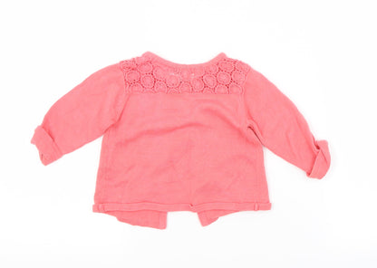 Preworn Girls Red  Cotton Cardigan Jumper Size 6-9 Months