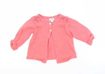 Preworn Girls Red  Cotton Cardigan Jumper Size 6-9 Months