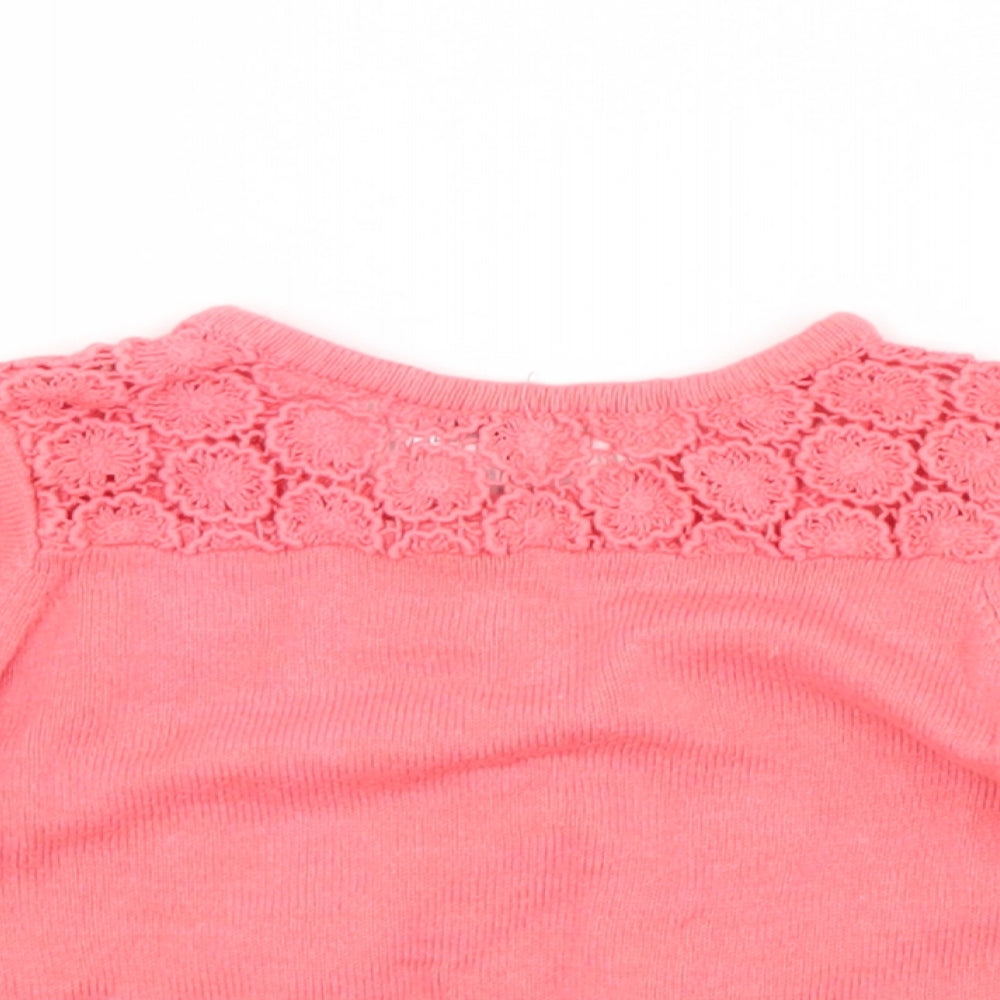 Preworn Girls Red  Cotton Cardigan Jumper Size 6-9 Months