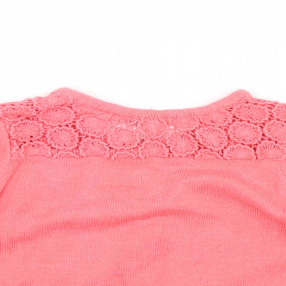 Preworn Girls Red  Cotton Cardigan Jumper Size 6-9 Months