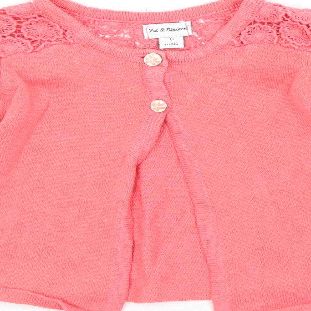 Preworn Girls Red  Cotton Cardigan Jumper Size 6-9 Months