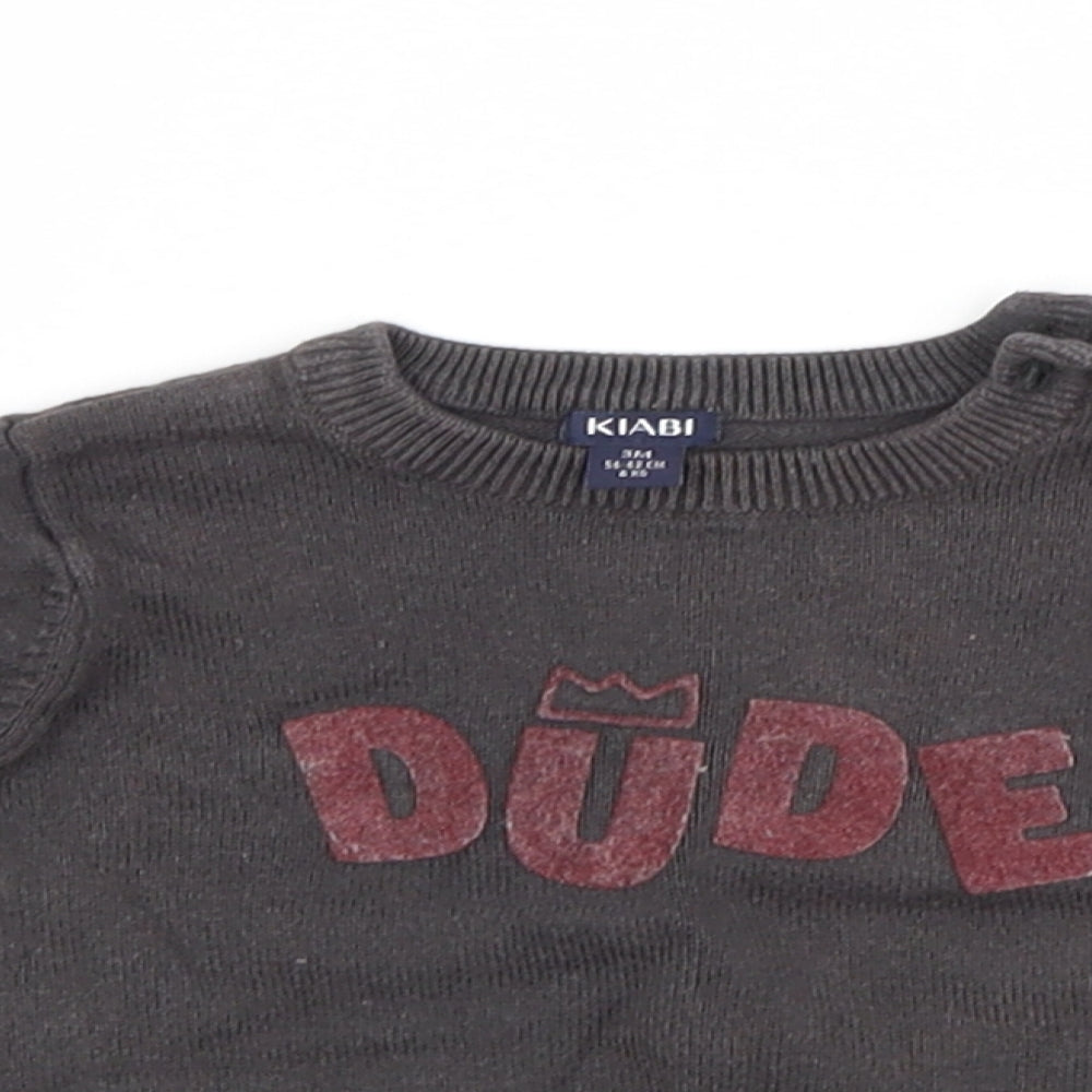 Kiabi Baby Grey  Cotton Pullover Jumper Size 3-6 Months   - DUDE