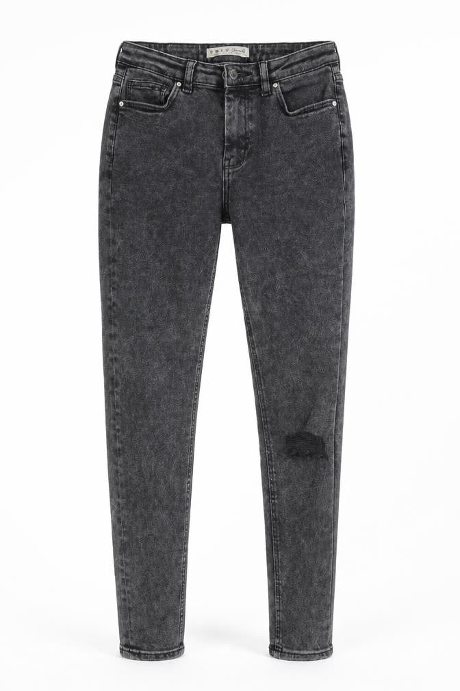 Front view of Primark women’s grey cotton skinny jeans, size UK 10, 27-inch leg regular