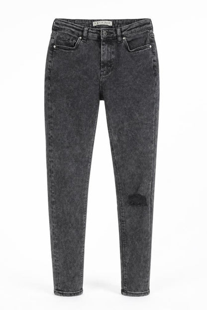 Front view of Primark women’s grey cotton skinny jeans, size UK 10, 27-inch leg regular