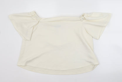 Boohoo Womens White  Polyester Basic Blouse Size 12 Boat Neck