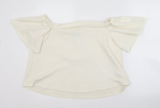 Boohoo Womens White  Polyester Basic Blouse Size 12 Boat Neck