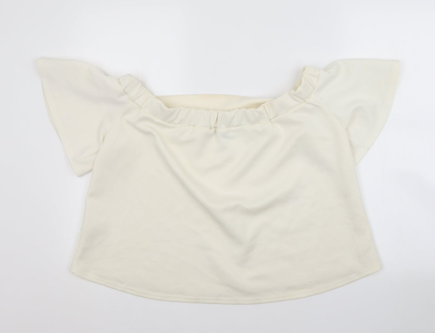 Boohoo Womens White  Polyester Basic Blouse Size 12 Boat Neck