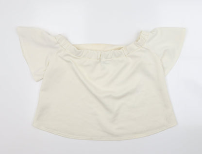 Boohoo Womens White  Polyester Basic Blouse Size 12 Boat Neck