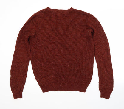 Cedar Wood State Mens Brown Crew Neck  Acrylic Pullover Jumper Size S