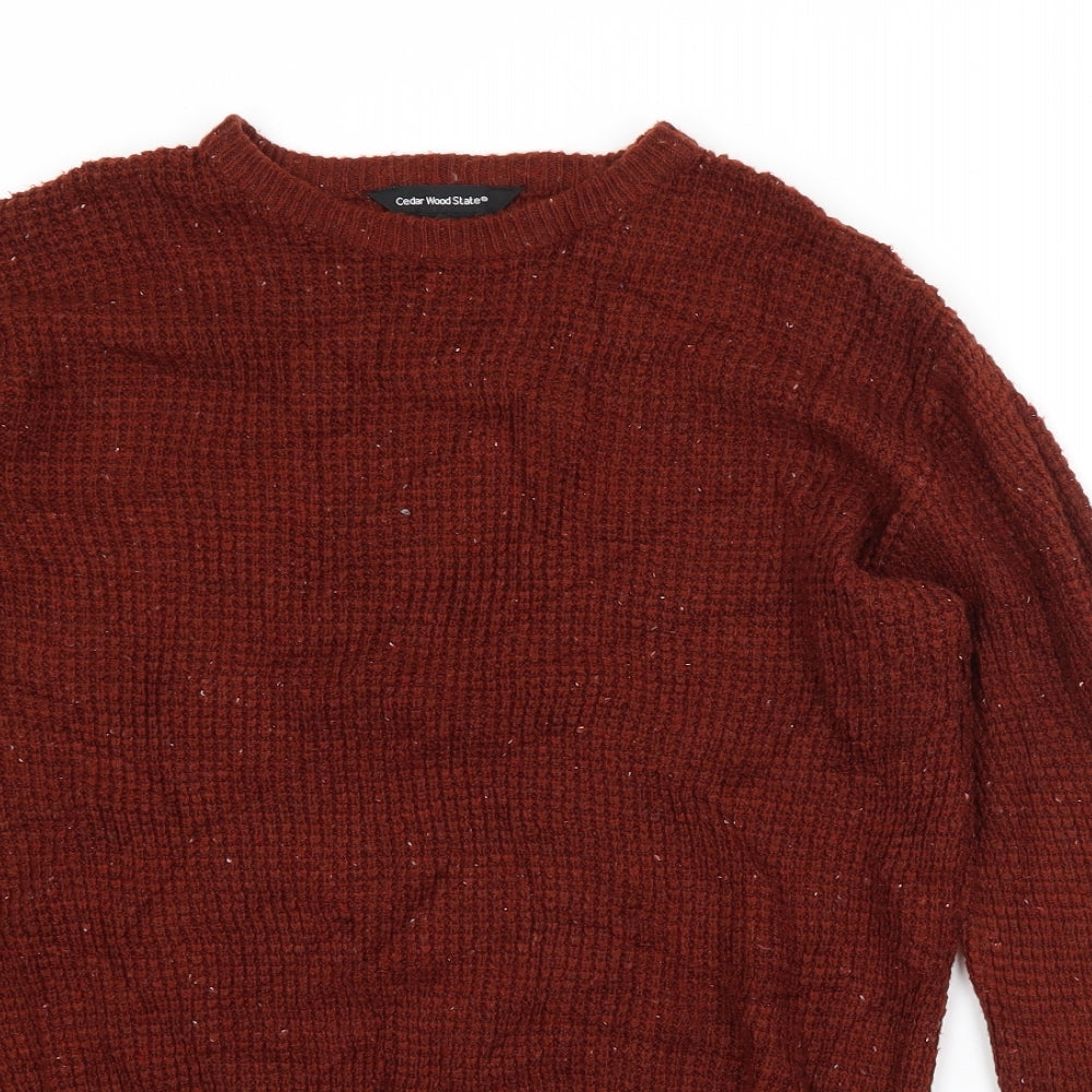 Cedar Wood State Mens Brown Crew Neck  Acrylic Pullover Jumper Size S