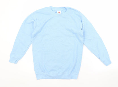 Fruit of the Loom Boys Blue Crew Neck  Cotton Pullover Jumper Size 10-11 Years